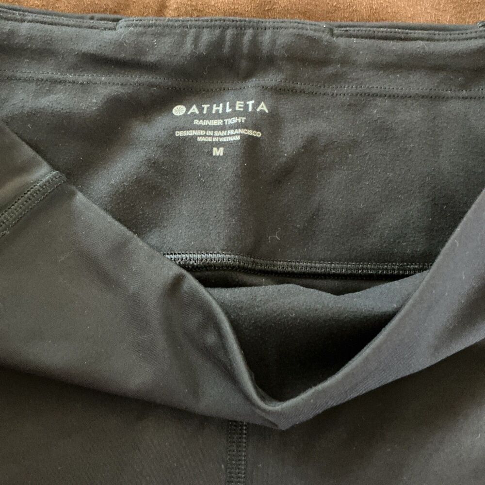 Athleta Medium Black Rainer tight leggings athletic pants Zip Pockets Reflective - Picture 9 of 10